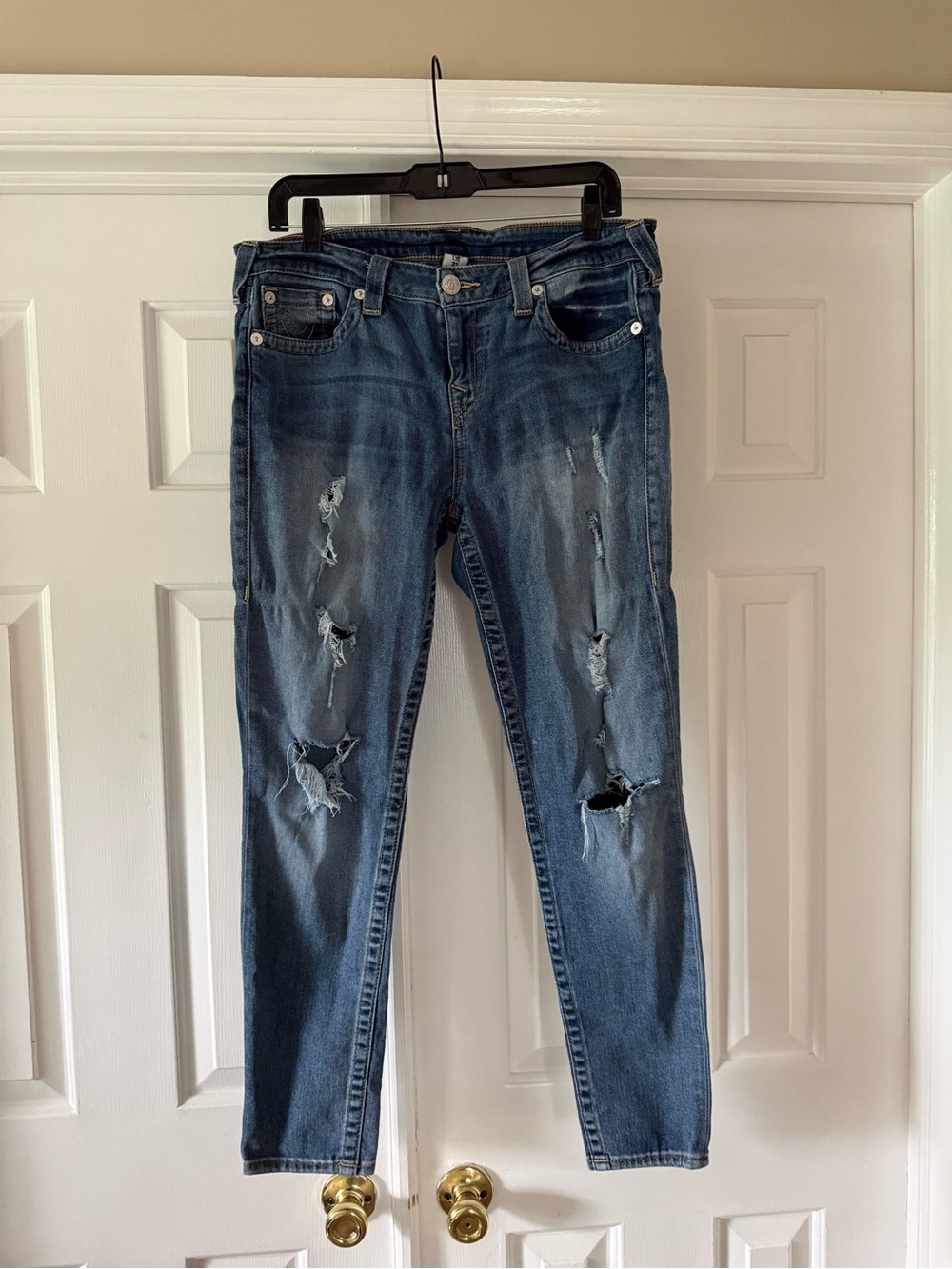True Religion Women's Ripped Blue Skinny Jeans